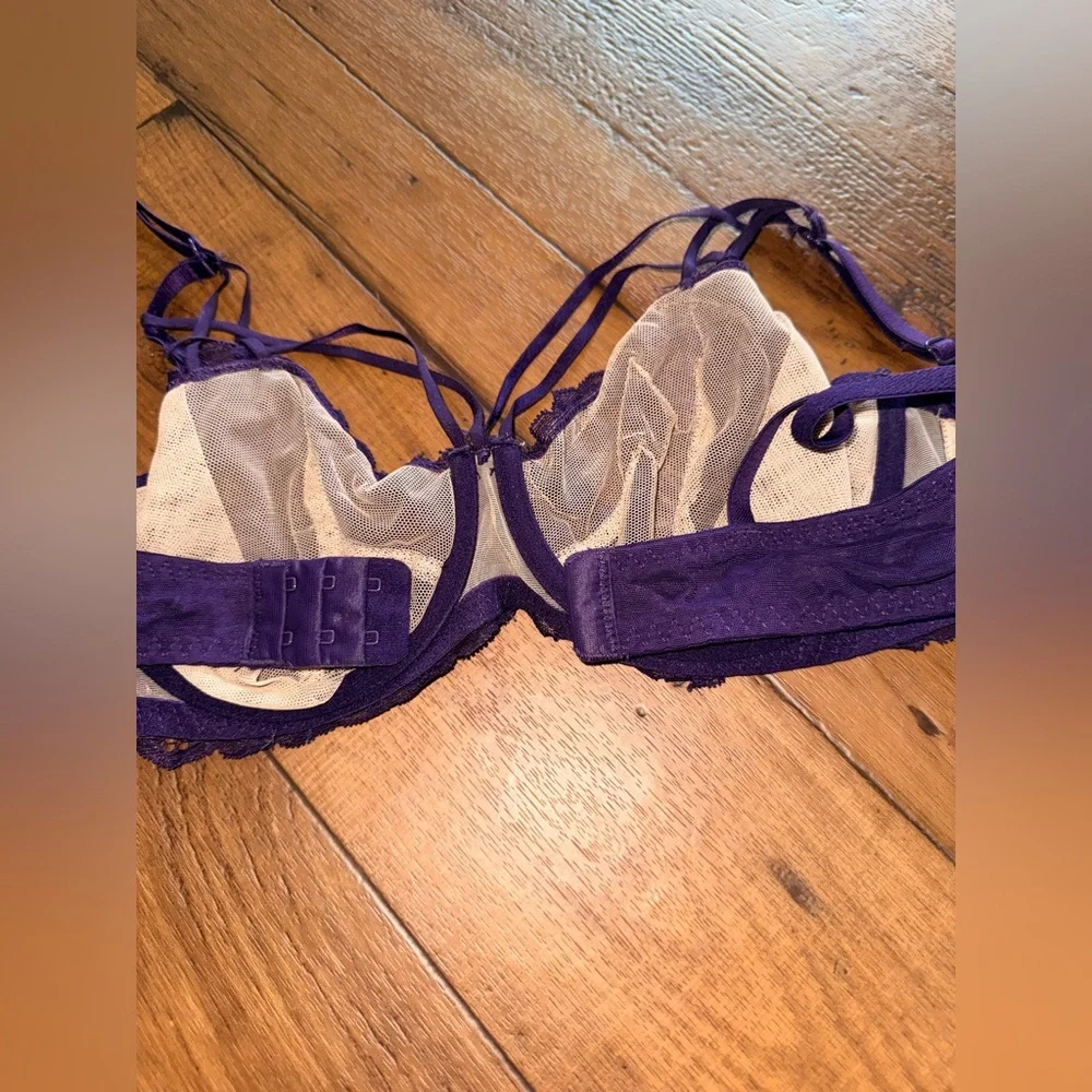 Pristine Adore Me Vianna Unlined Plunge Lace Bra Plum Purple 38B - Picture 8 of 8